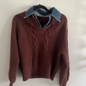 Commense Women’s Cable Knit V-Neck Sweater - Brown